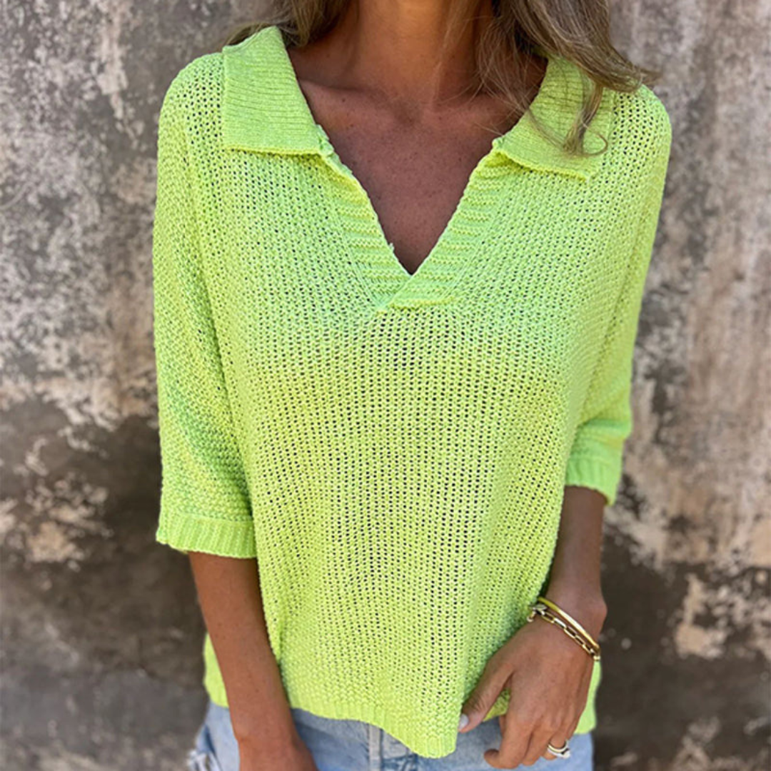 Lilith | Pulover trendy cu decolteu în V și fante pe mâneci