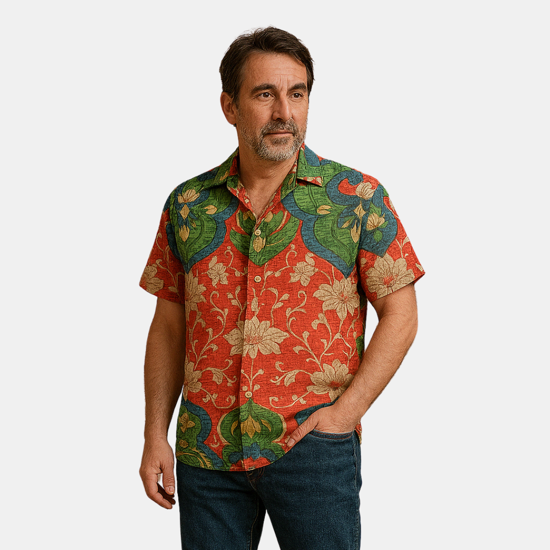 Cămașă bărbați vintage cu imprimeu floral elegant, 100% bumbac